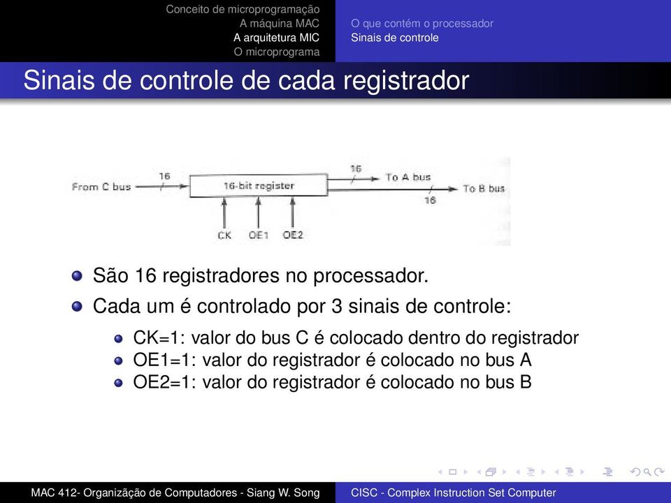 Cada um é controlado por 3 sinais de controle: CK=1: valor do bus C é colocado