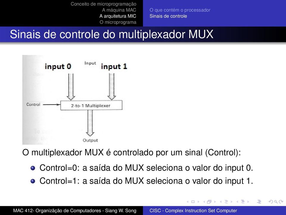 por um sinal (Control): Control=0: a saída do MUX seleciona o