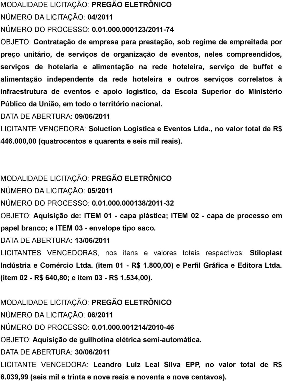 alimentação na rede hoteleira, serviço de buffet e alimentação independente da rede hoteleira e outros serviços correlatos à infraestrutura de eventos e apoio logístico, da Escola Superior do