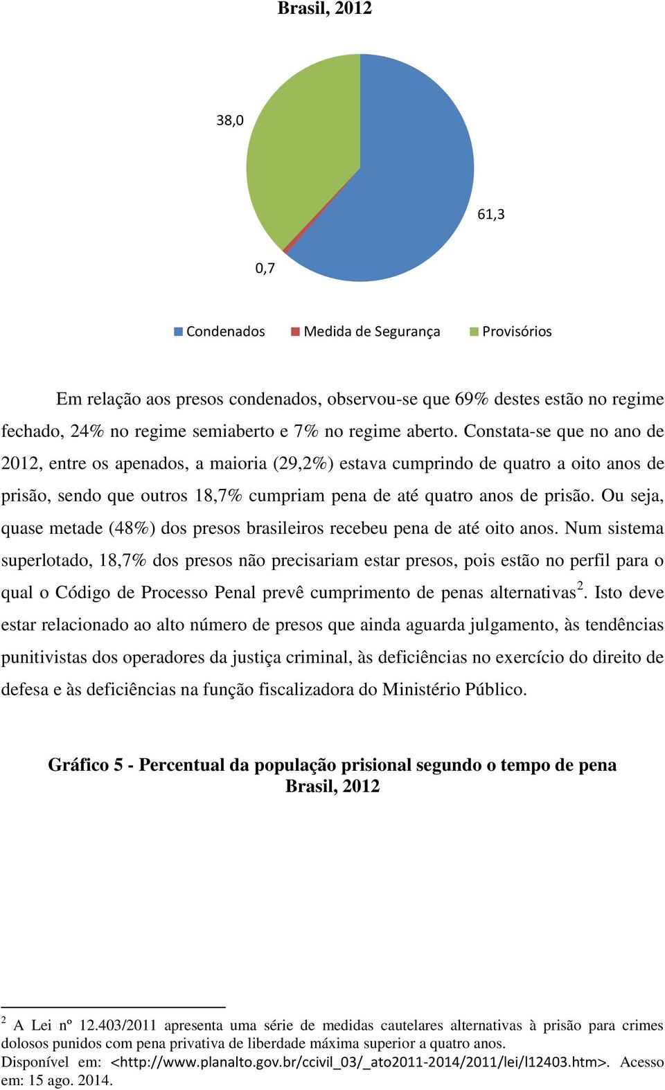 Ou seja, quase metade (48%) dos presos brasileiros recebeu pena de até oito anos.