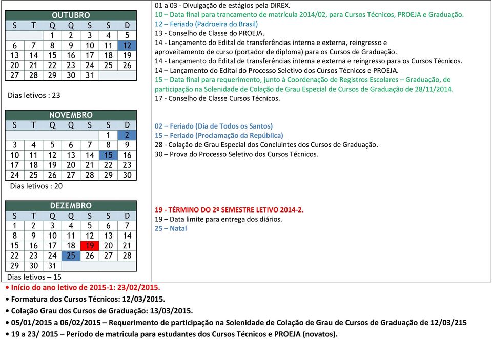 14 - Lançamento do Edital de transferências interna e externa, reingresso e aproveitamento de curso (portador de diploma) para os Cursos de Graduação.