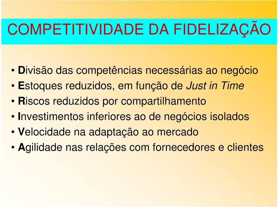 compartilhamento Investimentos inferiores ao de negócios isolados