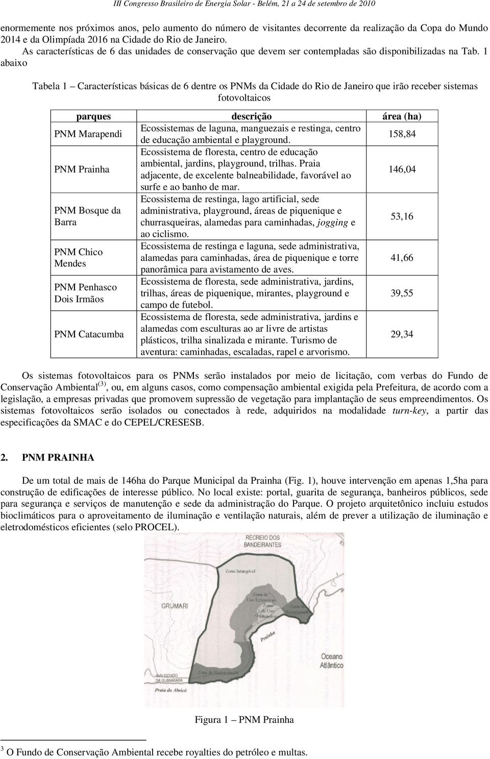 1 abaixo Tabela 1 Características básicas de 6 dentre os PNMs da Cidade do Rio de Janeiro que irão receber sistemas fotovoltaicos parques descrição área (ha) PNM Marapendi Ecossistemas de laguna,