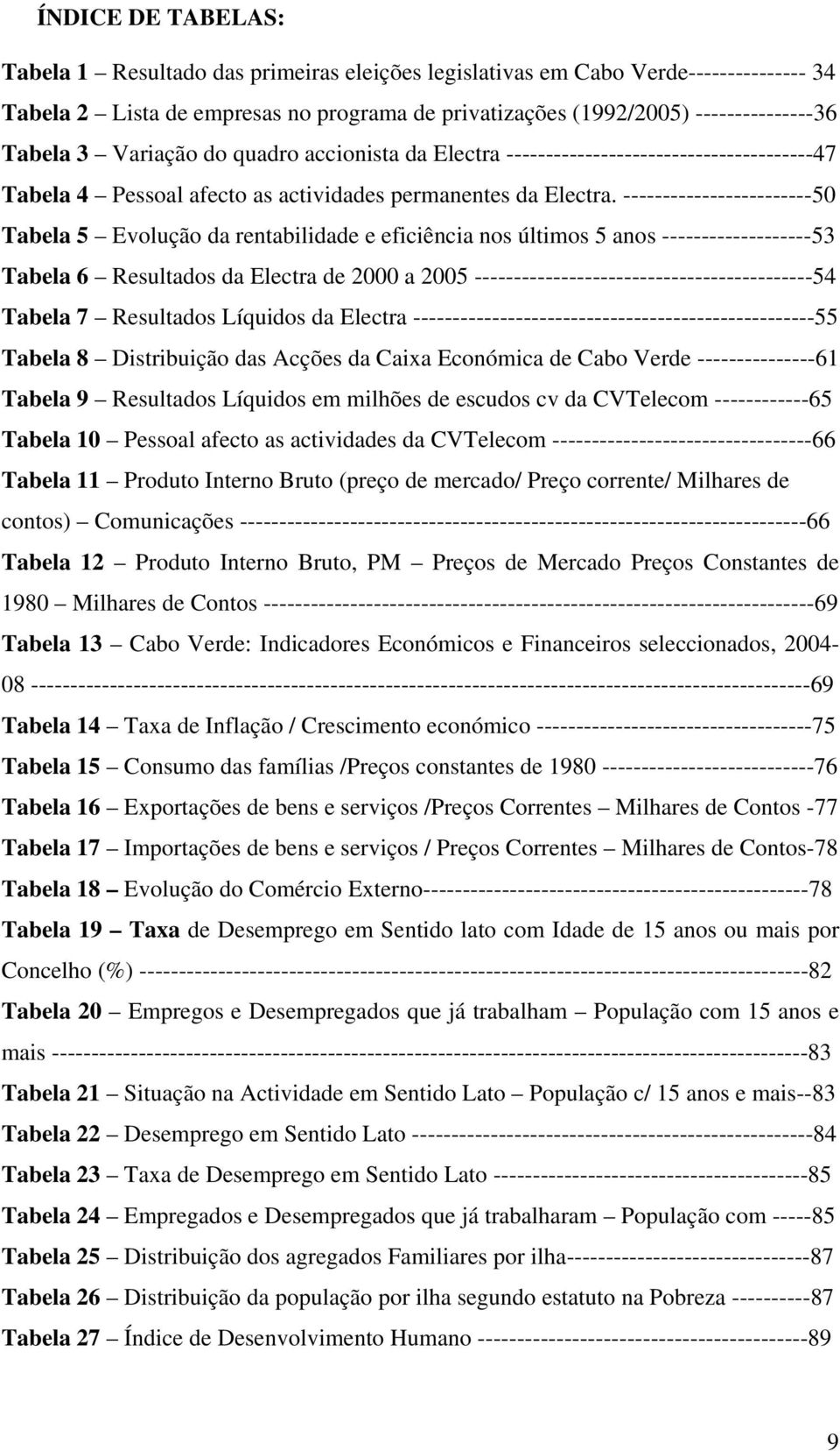 ------------------------50 Tabela 5 Evolução da rentabilidade e eficiência nos últimos 5 anos -------------------53 Tabela 6 Resultados da Electra de 2000 a 2005