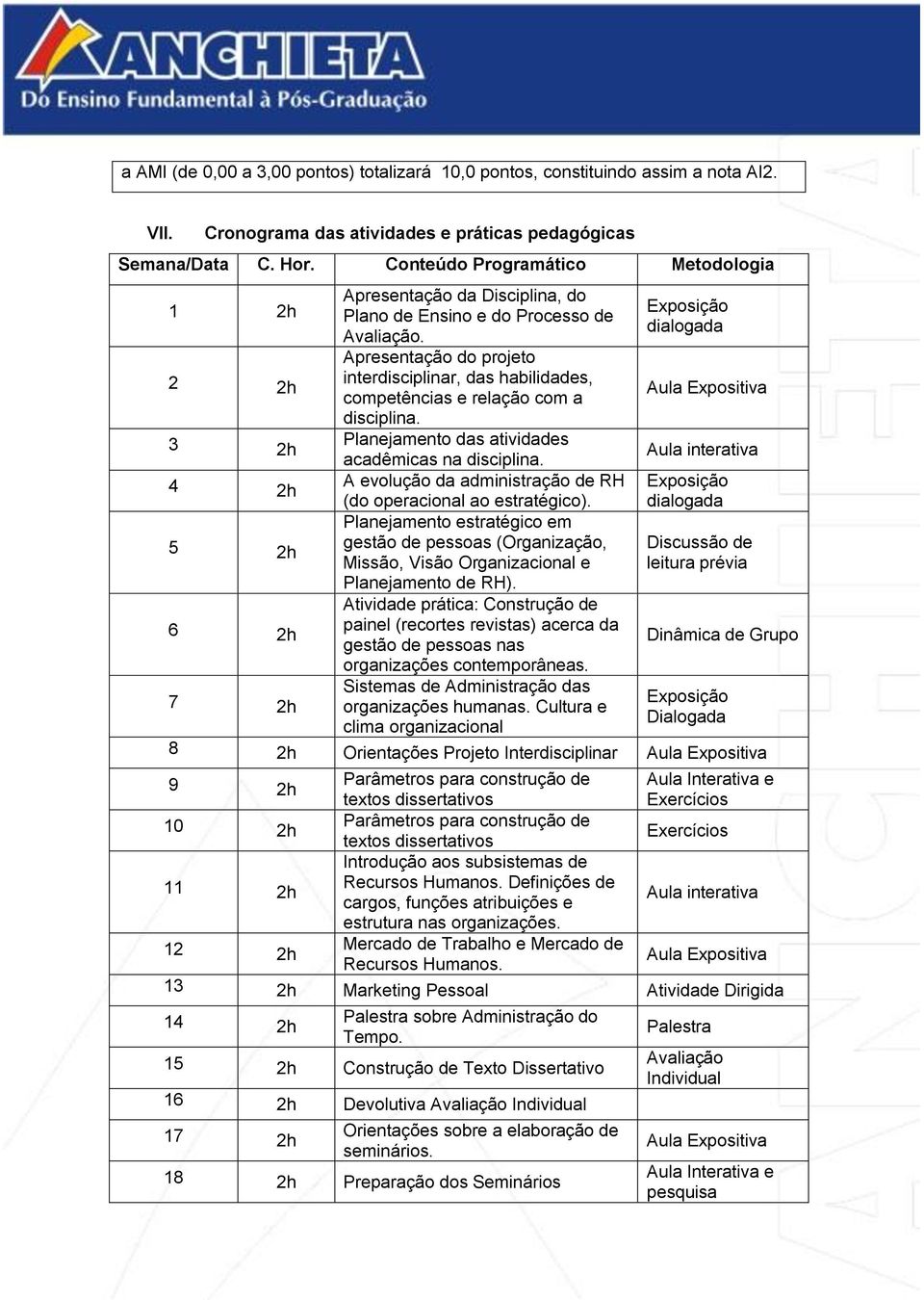 Apresentação do projeto interdisciplinar, das habilidades, competências e relação com a disciplina. Planejamento das atividades acadêmicas na disciplina.