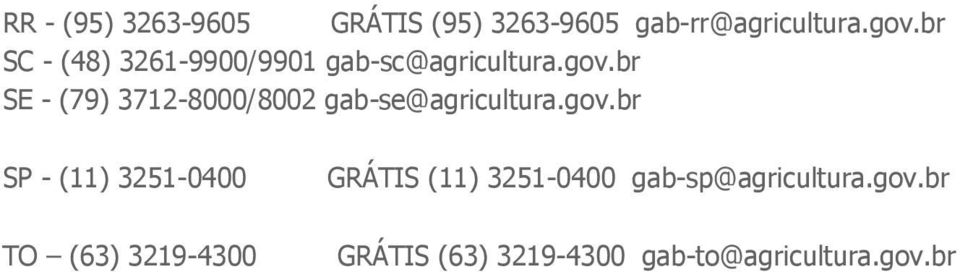 br SE - (79) 3712-8000/8002 gab-se@agricultura.gov.