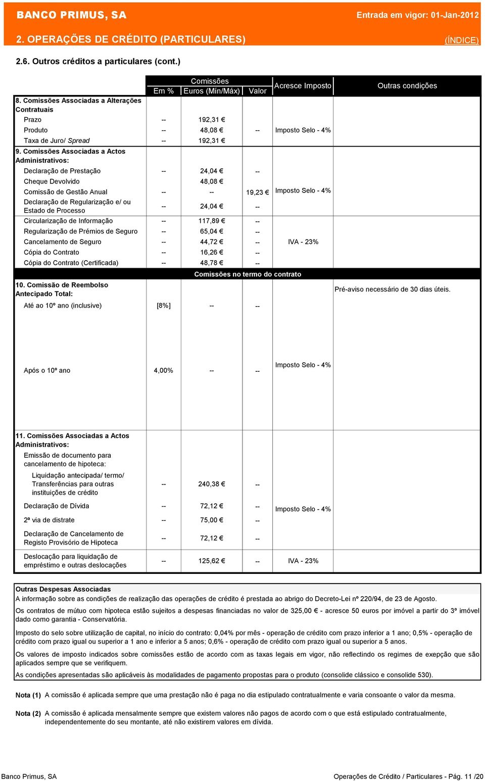 Regularização de Prémios de Seguro 65,04 Cancelamento de Seguro 44,72 Cópia do Contrato 16,26 Cópia do Contrato (Certificada) 48,78 10.