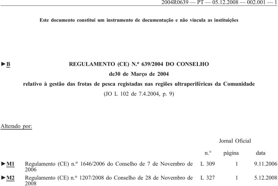 o 639/2004 DO CONSELHO de30 de Março de 2004 relativo à gestão das frotas de pesca registadas nas regiões ultraperiféricas da