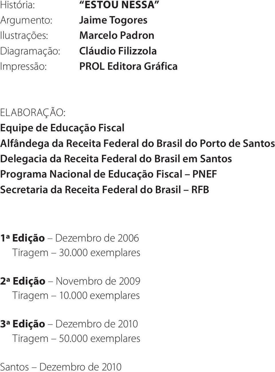 Santos Programa Nacional de Educação Fiscal PNEF Secretaria da Receita Federal do Brasil RFB 1ª Edição Dezembro de 2006 Tiragem 30.
