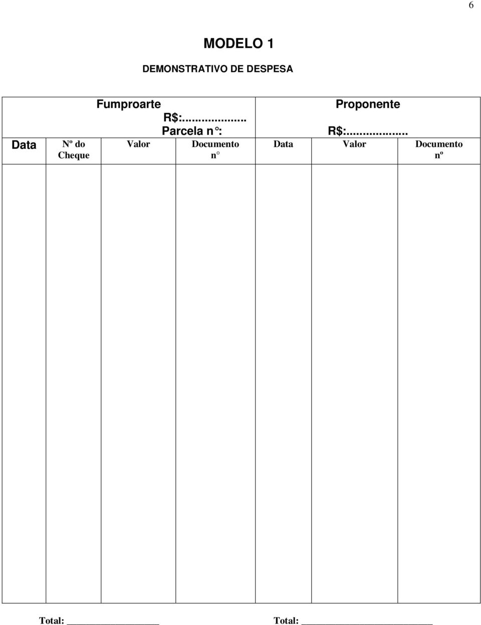 .. Parcela n : Valor Documento n