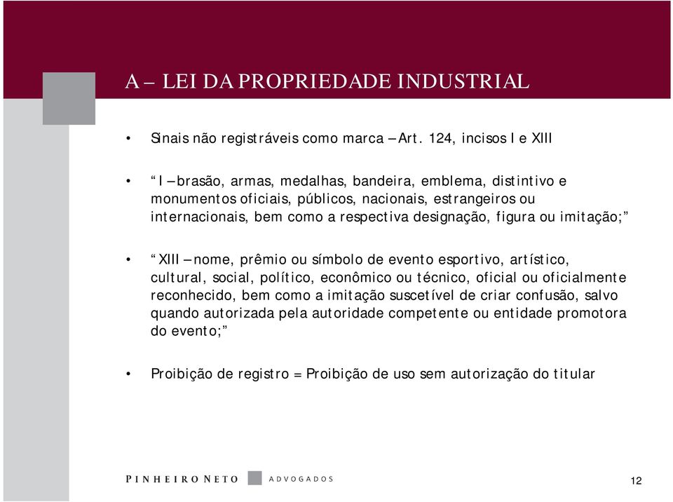 como a respectiva designação, figura ou imitação; XIII nome, prêmio ou símbolo de evento esportivo, artístico, cultural, social, político, econômico ou