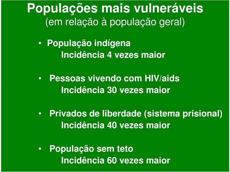 HIV/aids Incidência 30 vezes maior Privados de liberdade (sistema