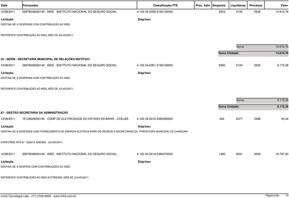 172,28 87 - GESTÃO SECRETARIA DA ADMINISTRAÇÃO 12/08/2011 15139629000194 - COMP.