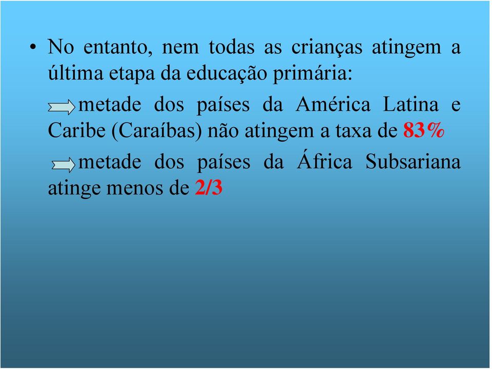 América Latina e Caribe (Caraíbas) não atingem a taxa