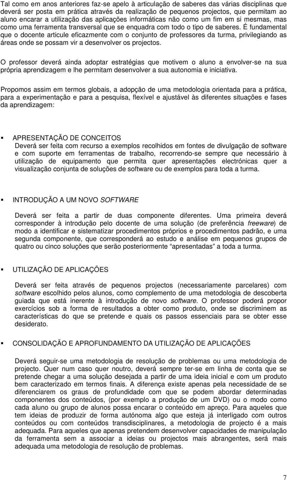 É fundamental que o docente articule eficazmente com o conjunto de professores da turma, privilegiando as áreas onde se possam vir a desenvolver os projectos.