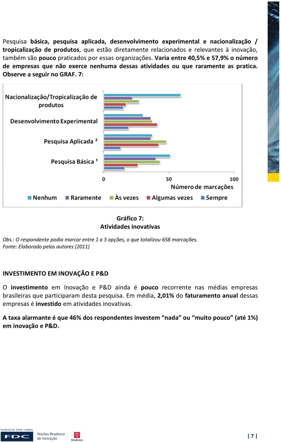 7: Gráfico 7: Atividades inovativas Obs.: O respondente podia marcar entre 1 a 3 opções, o que totalizou 658 marcações.