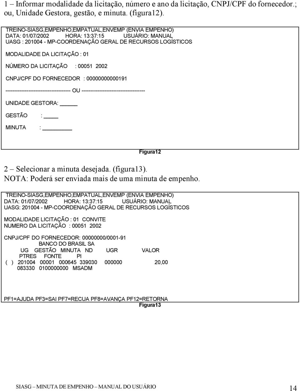 00000000000191 ------------------------------------- OU ------------------------------------ UNIDADE GESTORA: GESTÃO MINUTA : : Figura12 2 Selecionar a minuta desejada. (figura13).