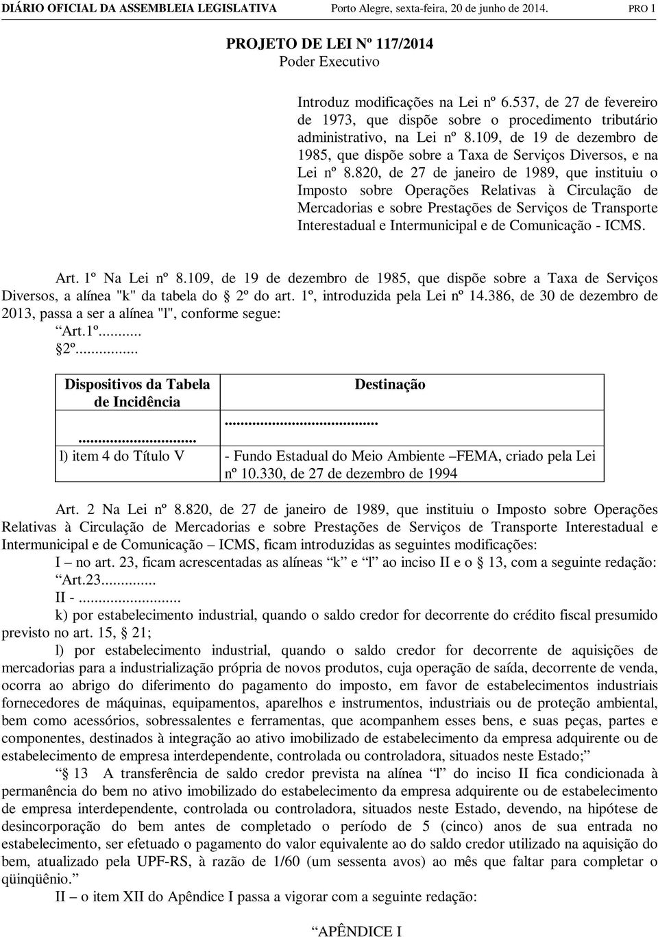 820, de 27 de janeiro de 1989, que instituiu o Imposto sobre Operações Relativas à Circulação de Mercadorias e sobre Prestações de Serviços de Transporte Interestadual e Intermunicipal e de