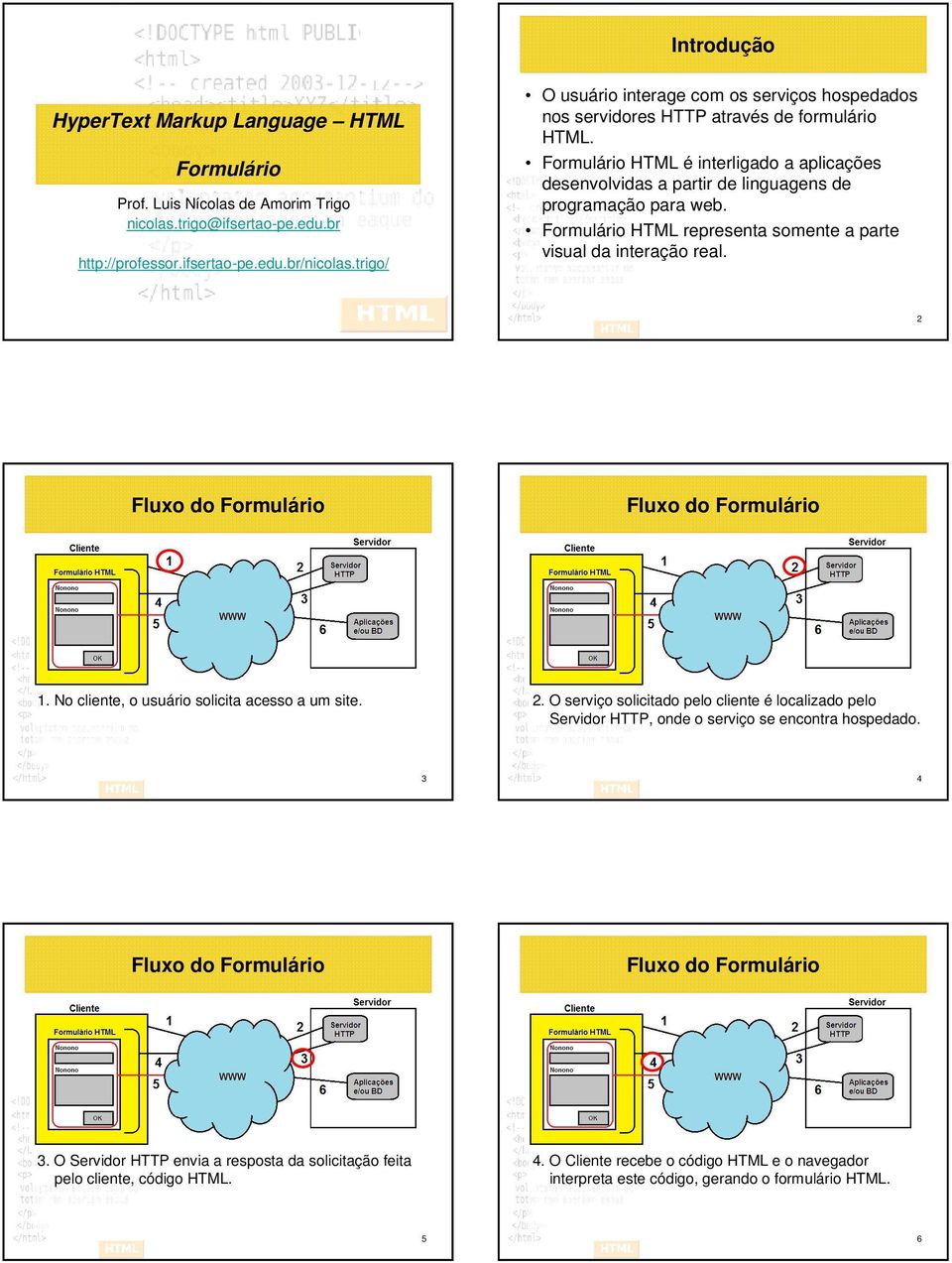 Formulário HTML é interligado a aplicações desenvolvidas a partir de linguagens de programação para web. Formulário HTML representa somente a parte visual da interação real. 2 1.