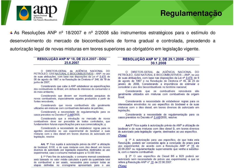 biocombustíveis de forma gradual e controlada, precedendo a autorização