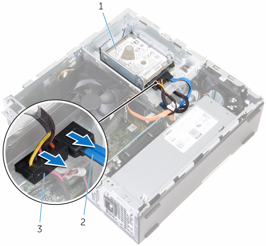 Procedimento 1 Desconecte o cabo de alimentação e o cabo de dados do disco rígido. NOTA: Desconecte os cabos do segundo disco rígido, se instalado.