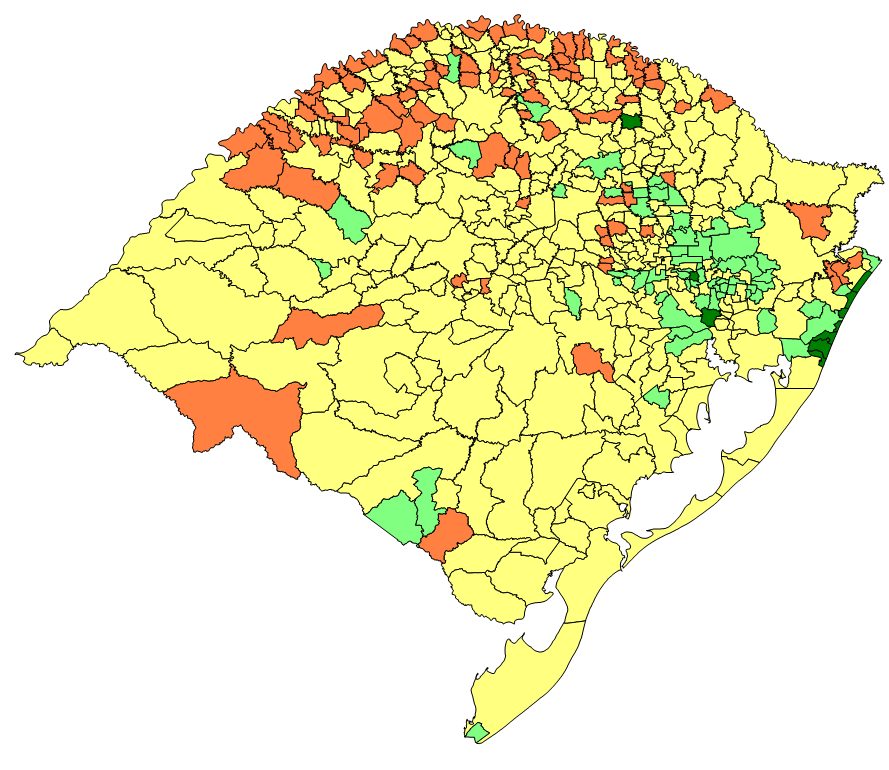 Variação da população nos municípios do Rio Grande do Sul,