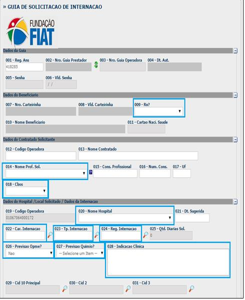 GUIA DE SOLICITAÇÃO DE INTERNAÇÃO -INTERNAÇÃO CLINICA; -INTERNAÇÃO