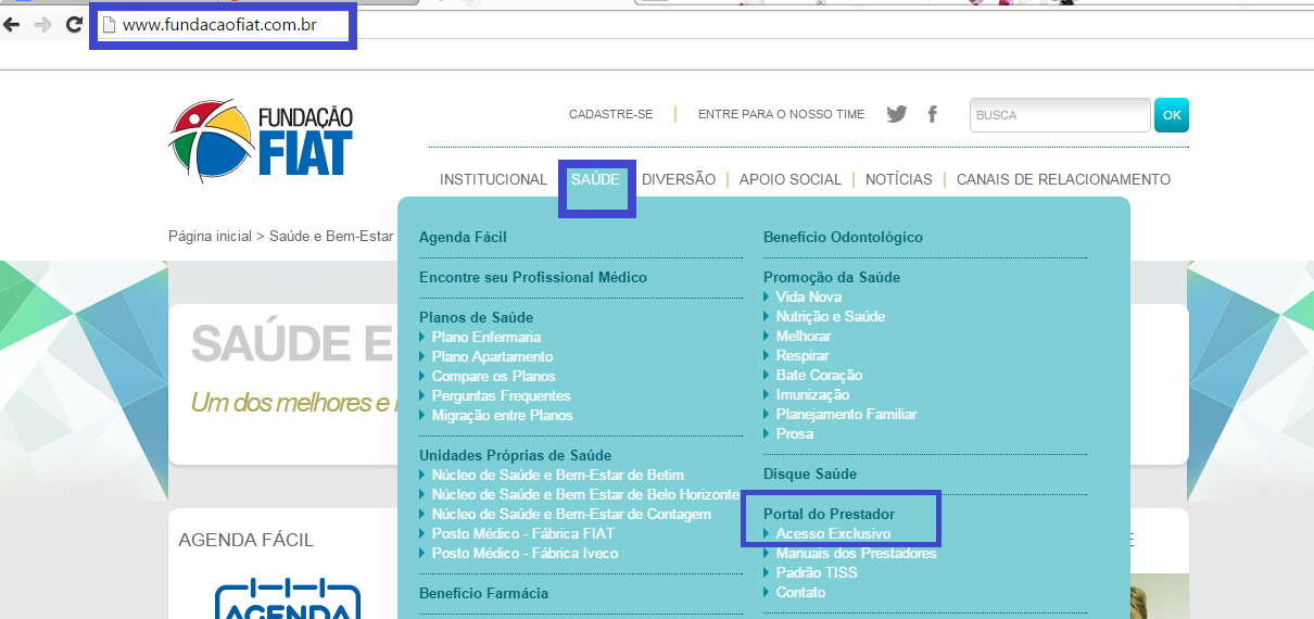 ENDEREÇO PARA ACESSAR O PORTAL DO PRESTADOR NO SITE DA FUNDAÇÃO FIAT SAÚDE E BEM ESTAR ENDEREÇO
