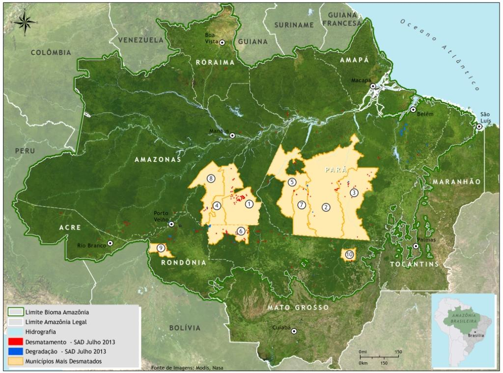Municípios mais Desmatados Localização no Mapa UF Apuí Altamira São Félix do Xingu Novo Aripuanã Itaituba Colniza Novo Progresso Manicoré Nova Mamoré São José do Xingu 4,7 5,5 6,2 9,3 9,2 9,1 8,5