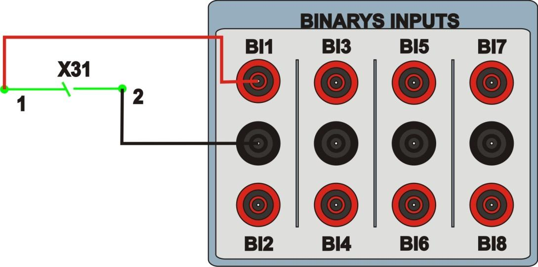 1.3 Entrada Binária Ligue a entrada binária do CE-6006 à saída binária do slot X31 do relé. BI1 ao pino 01 e seu comum ao pino 02. 2.