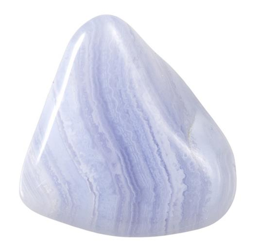 ÁGATA AZUL RENDADA OU BLUE LACE: Família do quartzo (calcedônia). Faz parte do sistema hexagonal (trigonal). Tem em sua composição Óxido de silício.