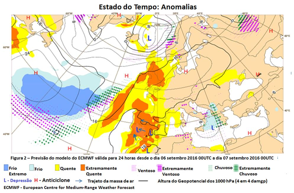 Tempo extremamente quente - 5 e 6 de setembro de 2016 6 de setembro dia mais quente do ano A localização de um anticiclone sobre a Península Ibérica e Norte de África, estendendo-se na vertical aos