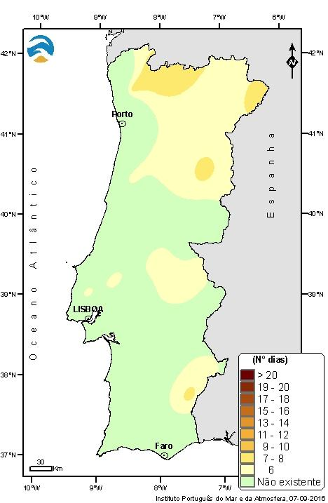 De salientar a ocorrência de uma onda de calor, com início no final de agosto ou 1 de setembro, em grande parte das regiões do Norte e Centro e interior do Alentejo (Figura 7).