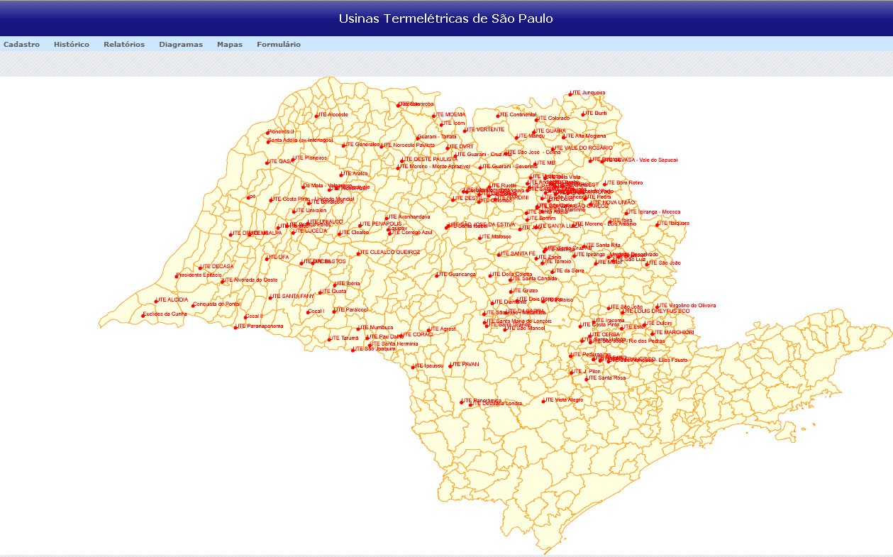 Figura 5 Tela do diagrama unifilar simplificado. Figura 6 Tela do mapa georeferenciado com a localização das usinas.