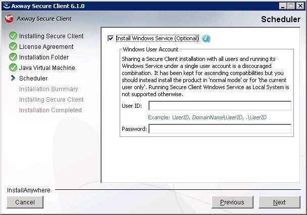 10 de 24 Atenção, o usuário deverá sempre selecionar a opção Install Windows Service (Optional) e adicione o usuário de serviço solicitado