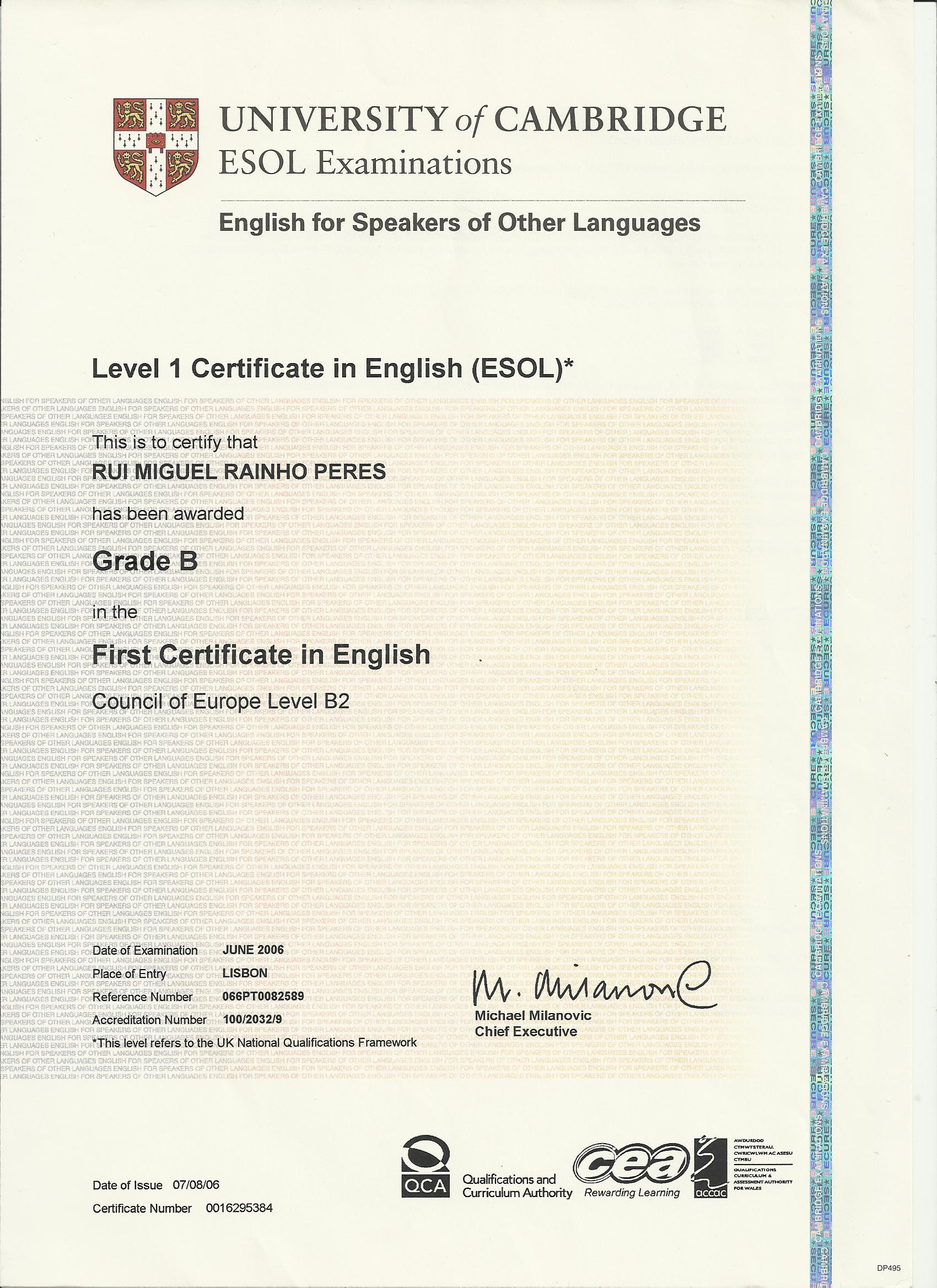 First certificate 001.