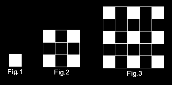 4. A figura representa o início de uma sequência com quadrados. 4.1. Desenha a figura seguinte. 4.2. Quantos quadradinhos pintados tem a figura 5?