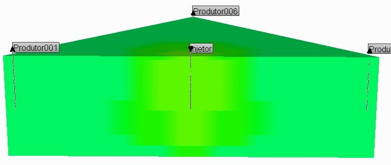 As Figuras 5.4 e 5.5 mostram a saturação de gás no 3 o ano de produção para as duas distâncias adotadas.