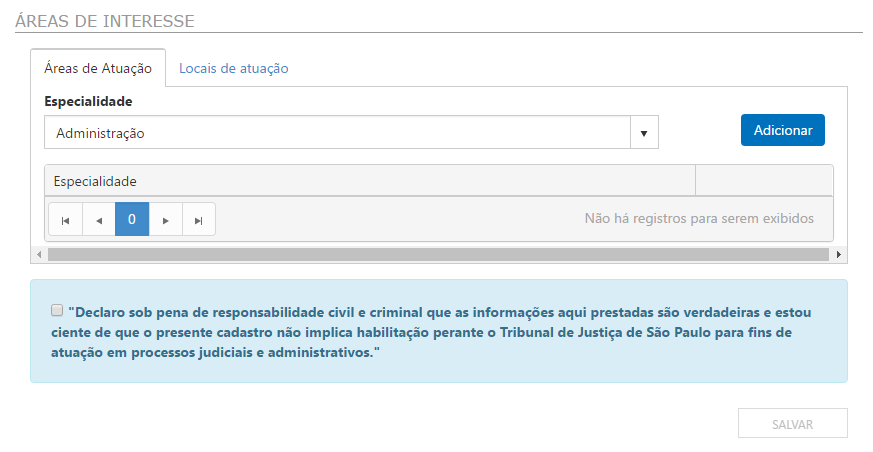 8 Passo 9: Preencher breve Biografia em até 2048 caracteres Passo 10: Inserir as Certidões solicitadas Passo 11: Selecionar as Áreas de