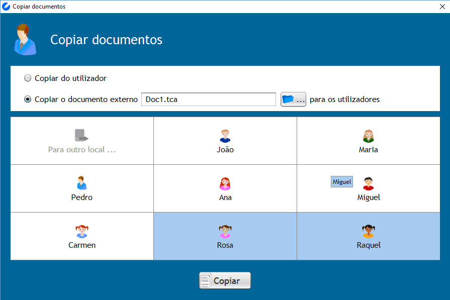 2.4.3 Copiar um documento externo para os utilizadores da aplicação. Este é o passo inverso ao descrito na secção anterior. 1. Zona de Origem.