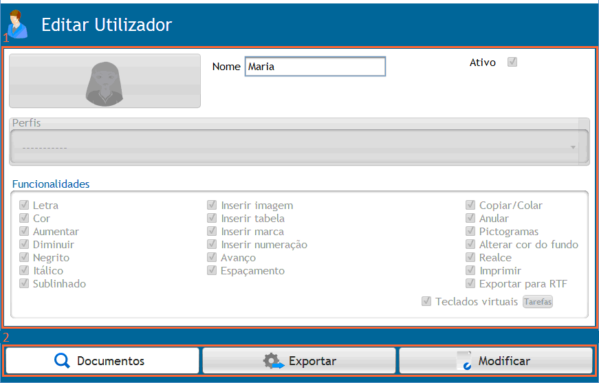 2.1 Gestão de utilizadores. Para aceder aos dados de um utilizador concreto bastará premir o botão que identifica o utilizador no Painel de Utilizadores.