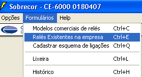 7. Clique em Formulários Relés Existentes na Empresa. 8. Cadastre o Relé INI que será testado.