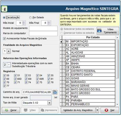 Gerações de Arquivos Menu Diversos / EFD Contribuições / Geração da EFD Contribuições Gerações de Arquivos Menu Diversos / Arquivo Magnético Sintegra /