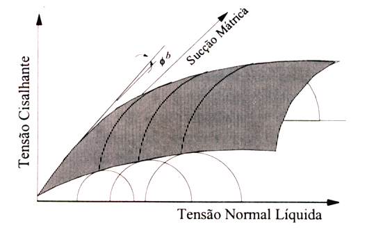 51 representada por uma superfície curva. Uma possível forma dessa superfície curva é apresentada na figura 15. Figura 15: Provável forma da envoltória de resistência de um solo residual não saturado.
