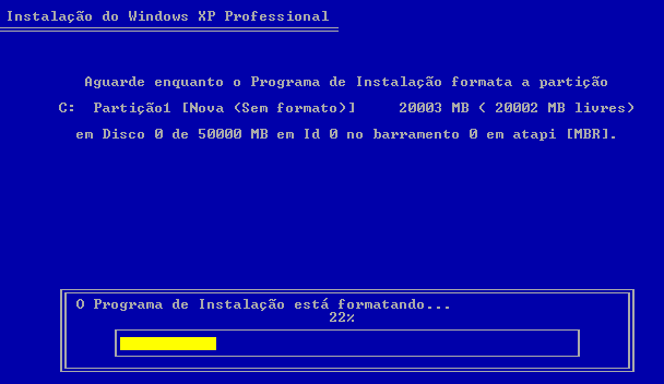 18 4.1.3 Formatação com cd Windows XP Na tela a seguir temos as opções de formatação com seus devidos sistemas de arquivos, conforme já vimos neste material.