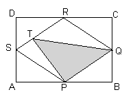 Exemplo 8: (2009 - N1Q10-1 a fase) Na figura, o quadrado ABCD tem área 40 cm 2. Os pontos P, Q, R e S são pontos médios dos lados do quadrado e T é o ponto médio do segmento RS.