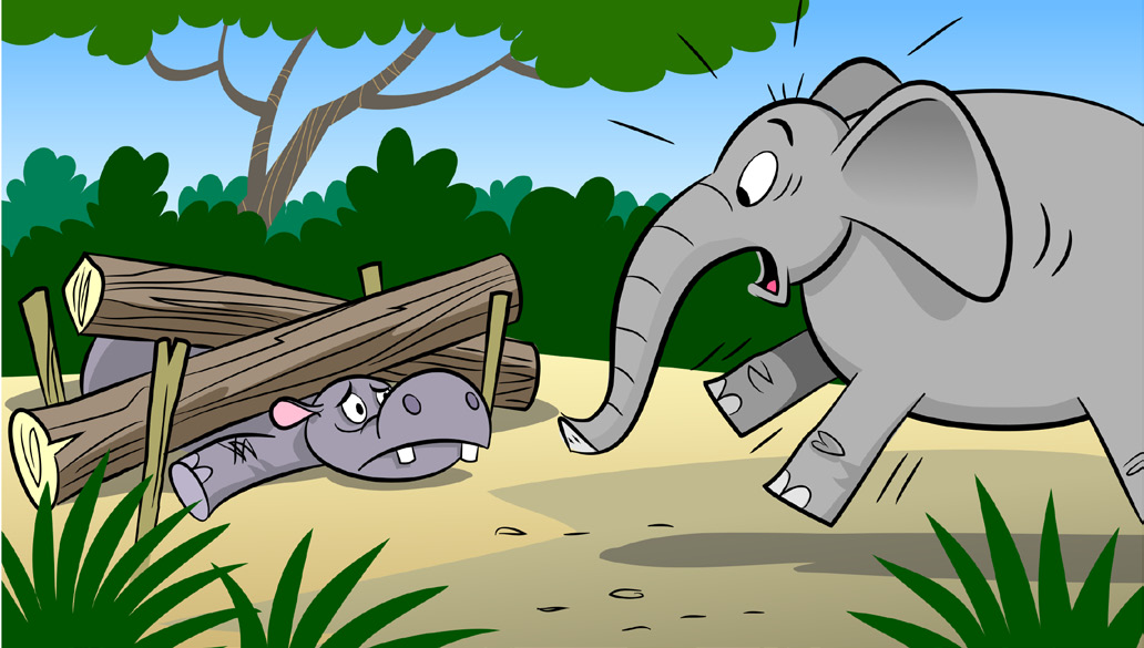 Os dois jovens elefantes partiram na sua expedição para encontrar Ringo. Tolongo encontrou o hipopótamo pouco depois.