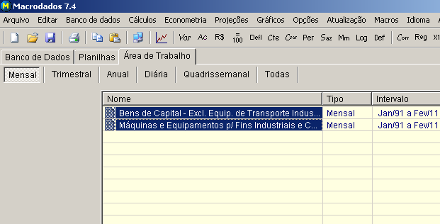 Selecionando séries na área