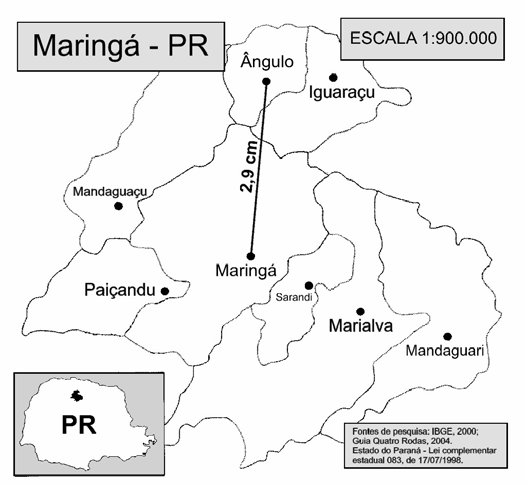 13 Com base na ilustração, assinale a alternativa que indica a distância, em linha reta, entre Maringá e Ângulo. 15 Assinale a alternativa que corresponde a uma unidade de conservação no Paraná.