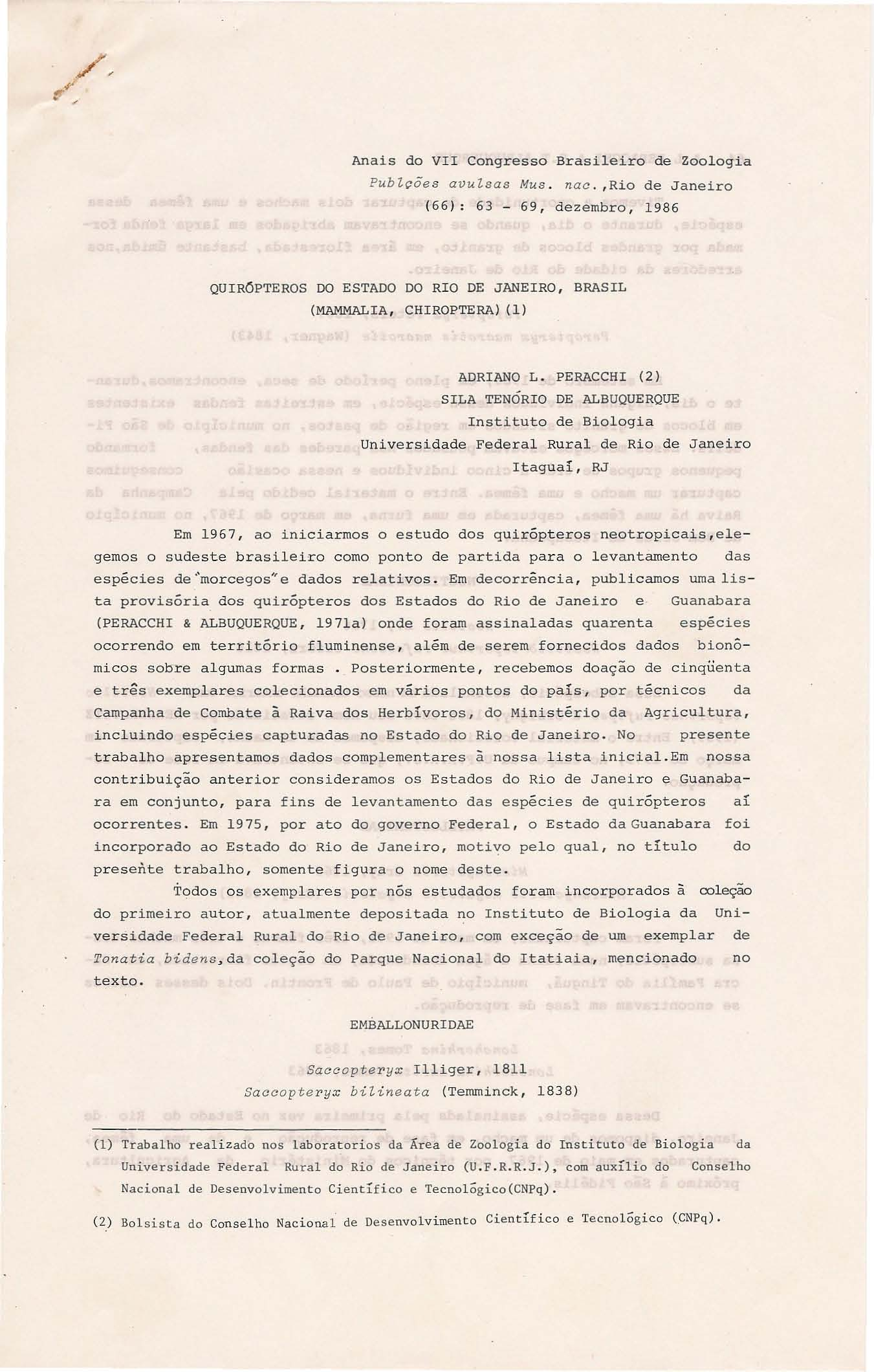 Anais do VII Congresso Brasileiro de Zoologia? ub Zções avuz8as Mus.